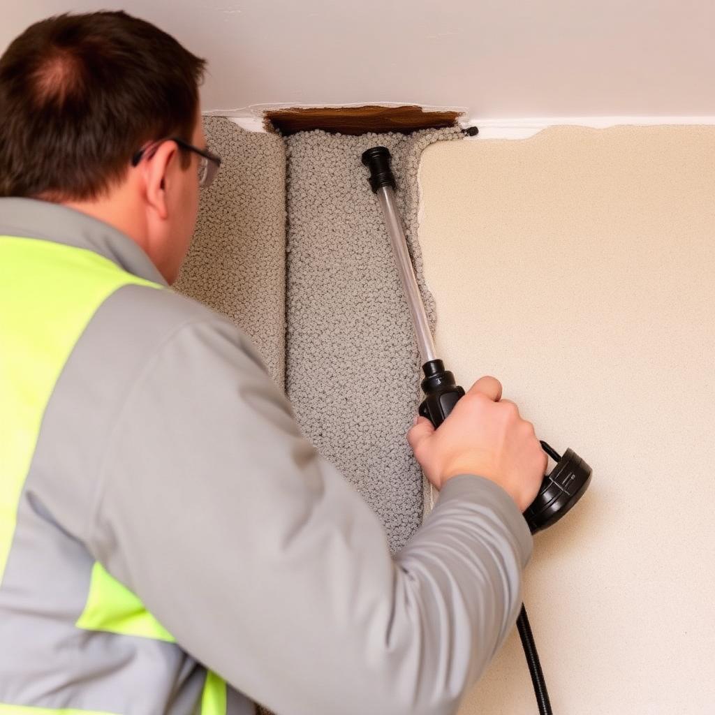 Carbon bonded bead cavity wall insulation being injected into a South Wales home
